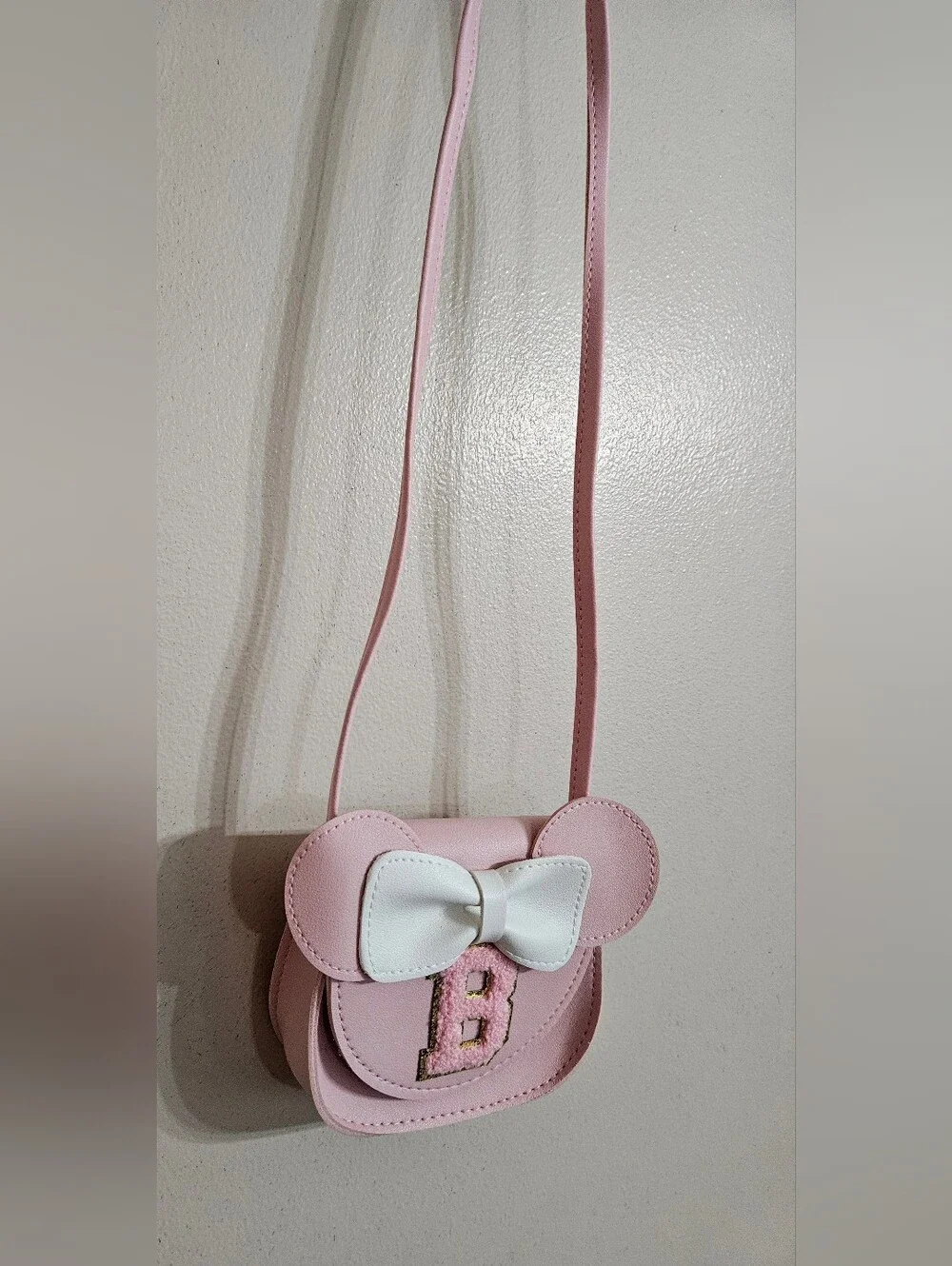 Pink Bow Accent Small Crossbody Bag with Letter B